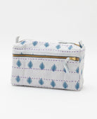 unique medium toiletry bag with white & slate grey leaf print handmade in India from vintage cotton saris