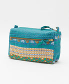 unique medium toiletry bag with yellow & teal diamond print handmade in India from vintage cotton saris