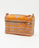 light orange medium toiletry bag with light grey paisley print handmade in India from vintage fabrics