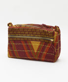 medium toiletry bag in a rust and maroon abstract print ethically made in India from vintage cotton saris