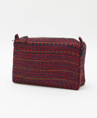 cosmetic travel bag in navy blue and red made from upcycled saris by women artisans