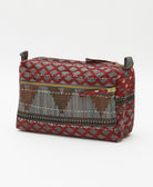 red & grey medium toiletry bag in bold southwestern print made from eco-friendly vintage cotton saris in India