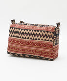 cosmetic travel bag made from ethically sourced vintage cotton saris in a red and black mixed stripe pattern