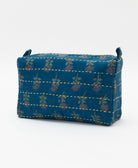 sustainabel cosmetic travel bag in cobalt blue floral made from eco-friendly vintage fabrics in India by women artisans