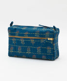 cobalt blue medium toiletry bag handmade in India from vintage cotton saris with a floral print