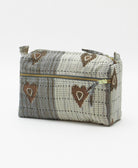 slate grey and blue medium toiletry bag in brown southwestern print handmade in India