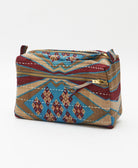 maroon medium toiletry bag with turquoise and brown abstract print handmade in India