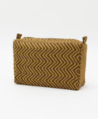 chevron cosmetic travel bag in olive green and beige print