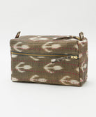 light brown & grey medium toiletry bag with hot pink stitching