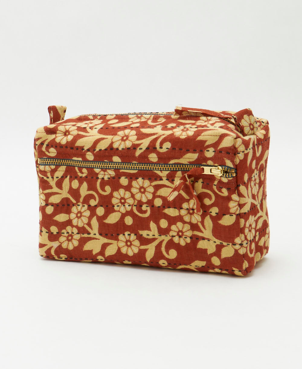 rust orange & pastel yellow medium toiletry bag handmade by women artisans from vintage cotton saris