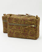 ethically made toiletry bag in a brown & maroon paisley print ethically made from vintage saris