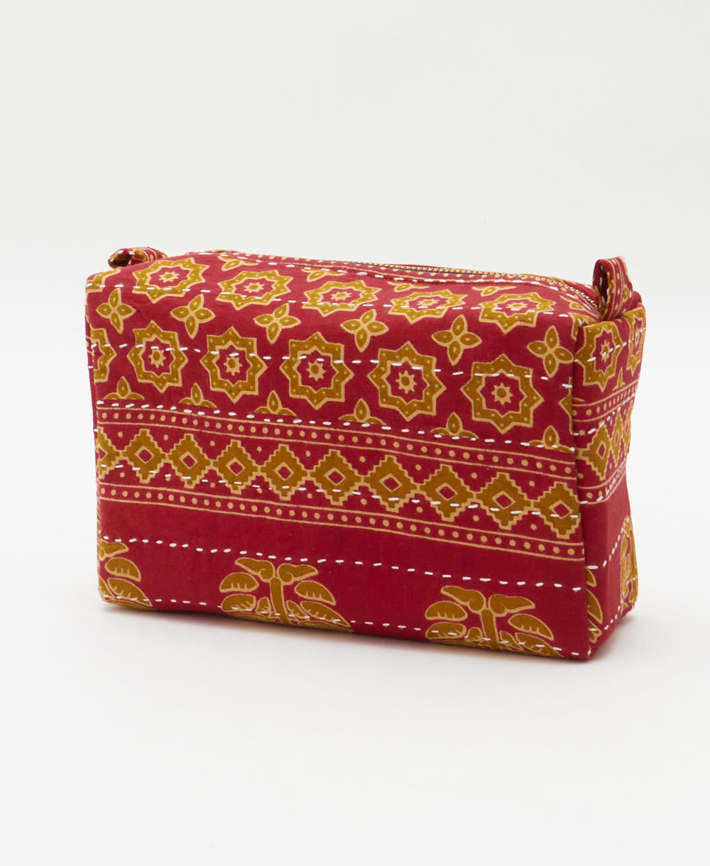 cosmetic travel bag in unique pattern sustainably made in India from repurposed vintage fabrics