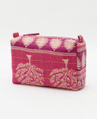 cosmetic travel bag in unique pattern sustainably made in India from repurposed vintage fabrics