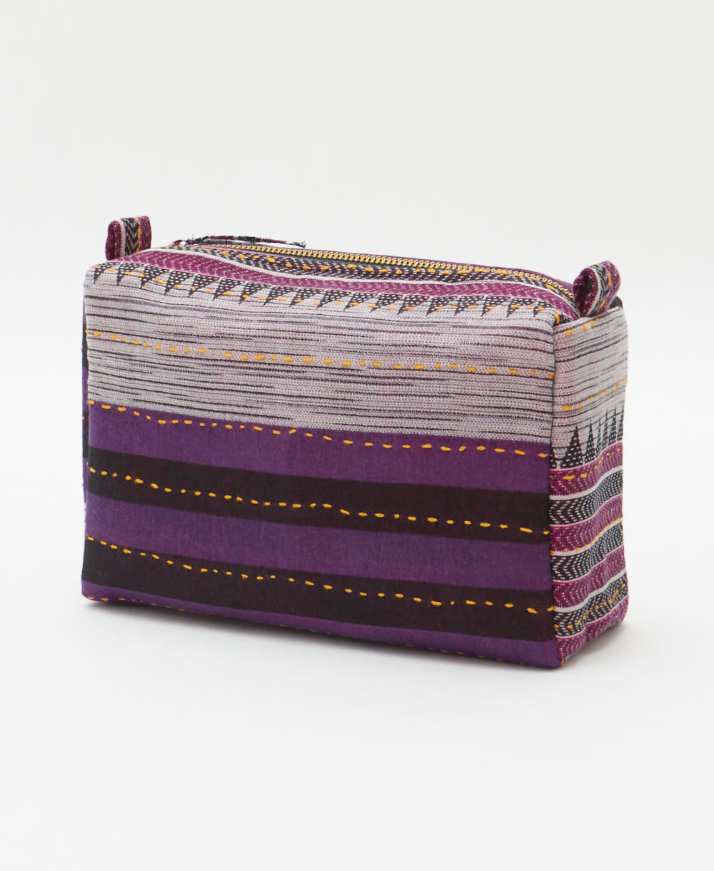 cosmetic travel bag in unique pattern sustainably made in India from repurposed vintage fabrics