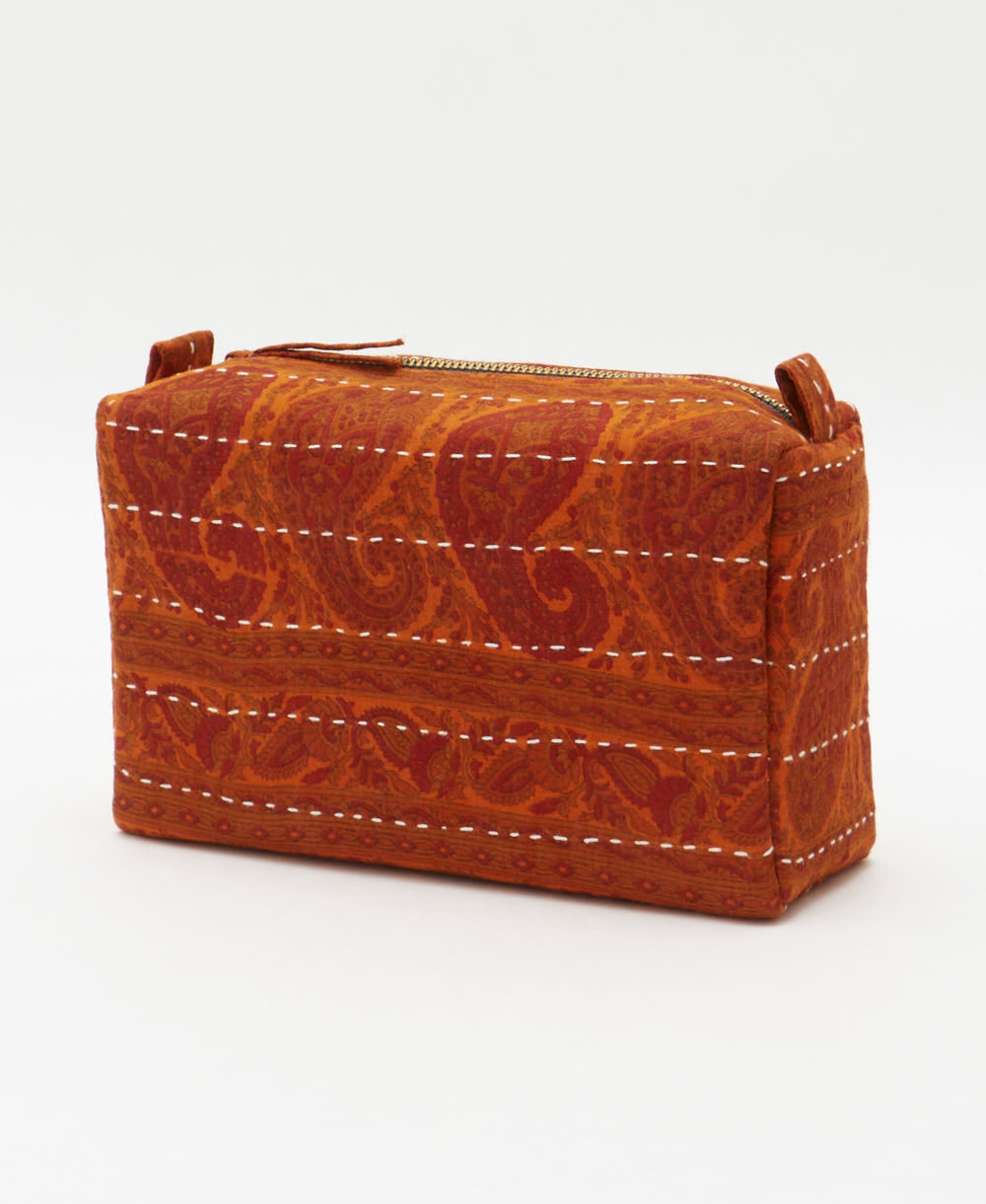 cosmetic travel bag in unique pattern sustainably made in India from repurposed vintage fabrics