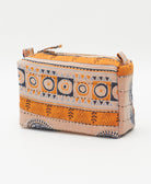 cosmetic travel bag in unique pattern sustainably made in India from repurposed vintage fabrics