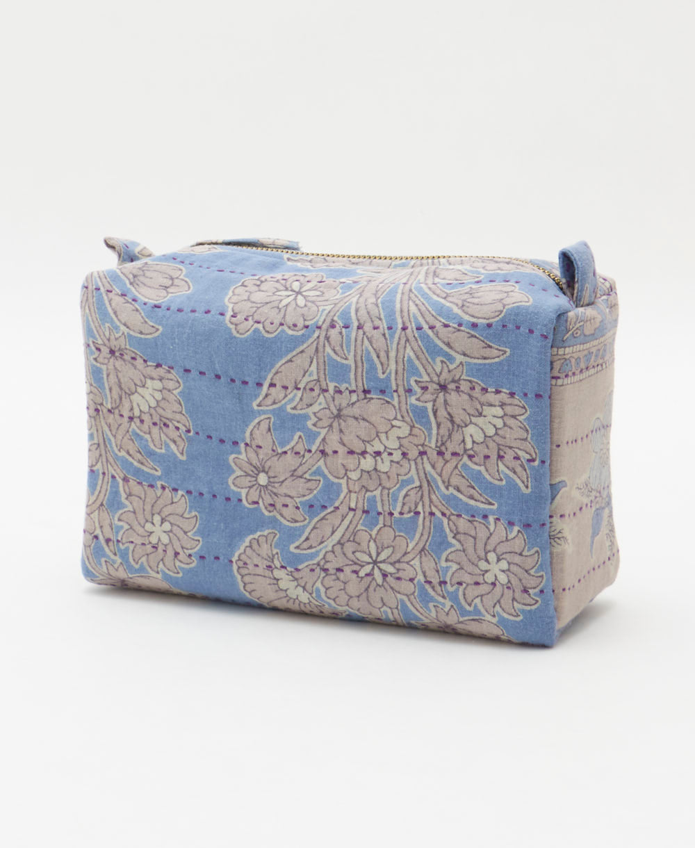 cosmetic travel bag in unique pattern sustainably made in India from repurposed vintage fabrics