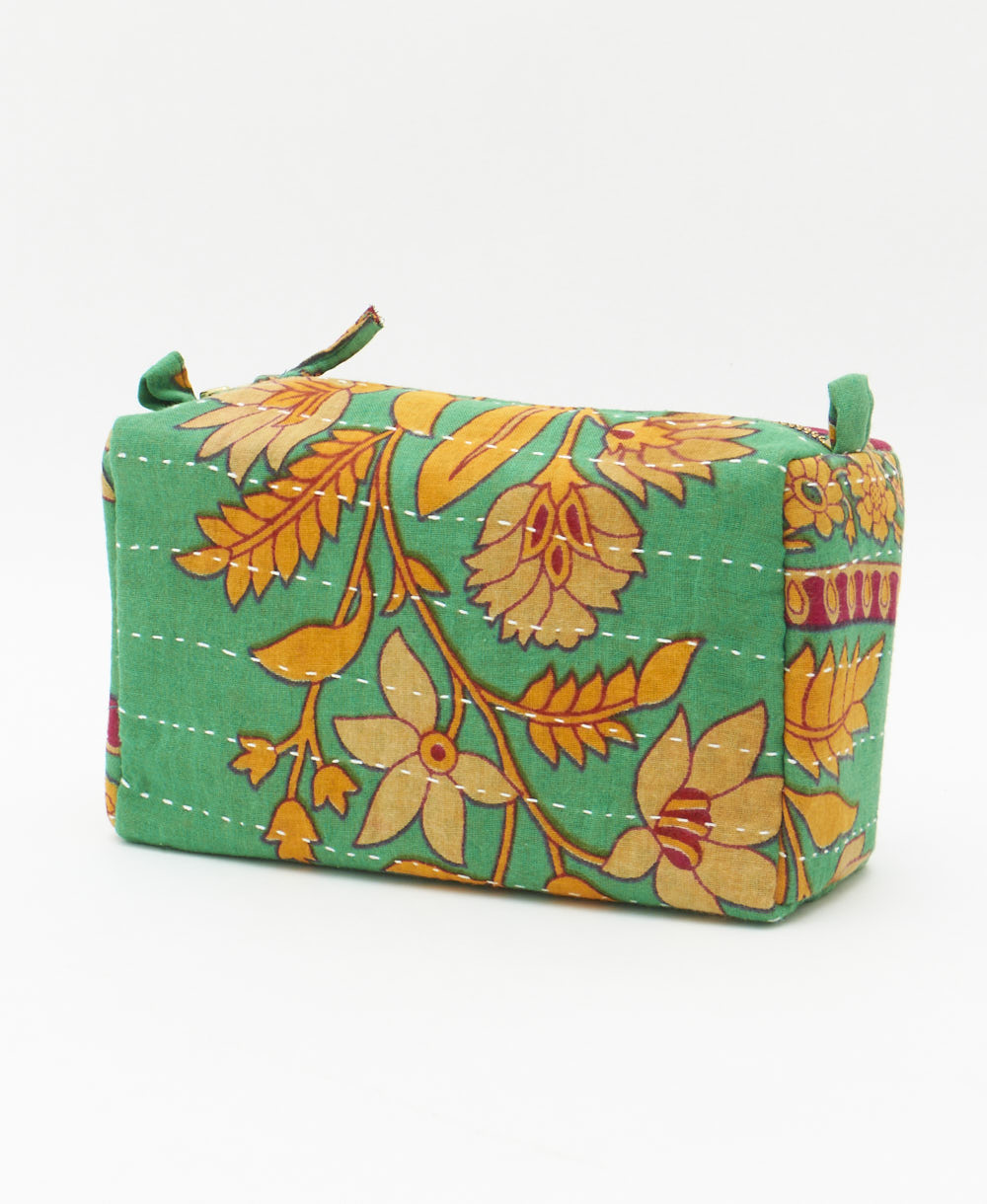 cosmetic travel bag handmade in India with two zippered compartments