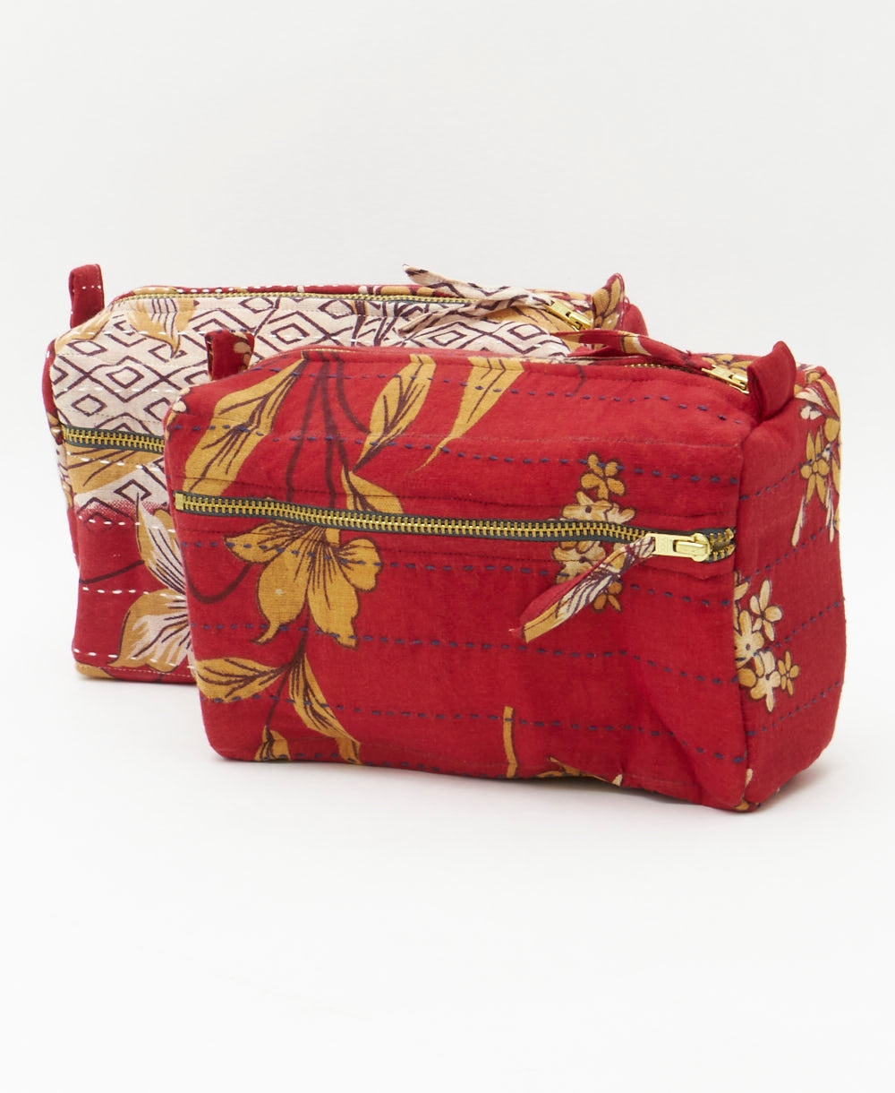 sustainable toiletry bag handmade in India by all women artisans from upcycled vintage cotton fabrics