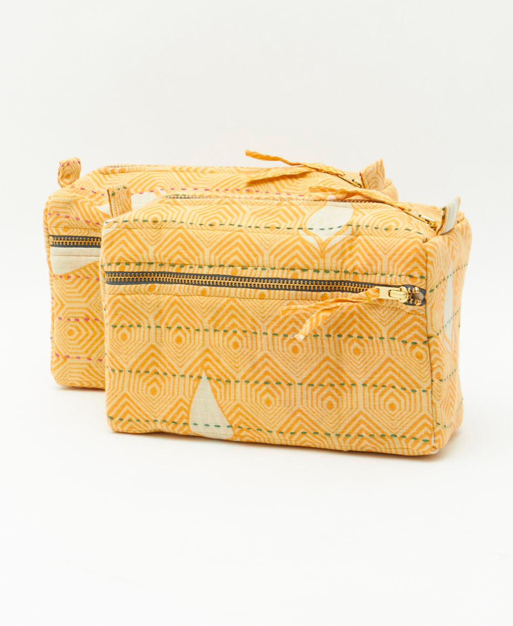 sustainable toiletry bag handmade in India by all women artisans from upcycled vintage cotton fabrics
