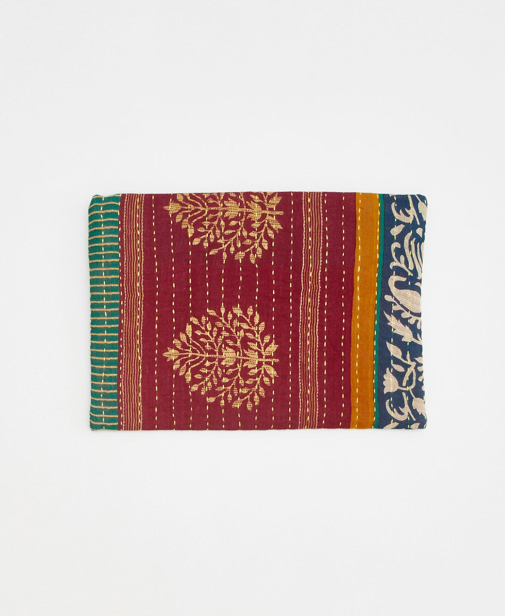 zip pouch made from one-of-a-kind cotton saris in red traditional stripe print