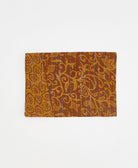 canvas-lined small pouch in camel leaf print with sky blue kantha stitching