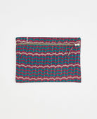 one-of-a-kind pouch made from vintage cotton saris in a purple and teal wavy print