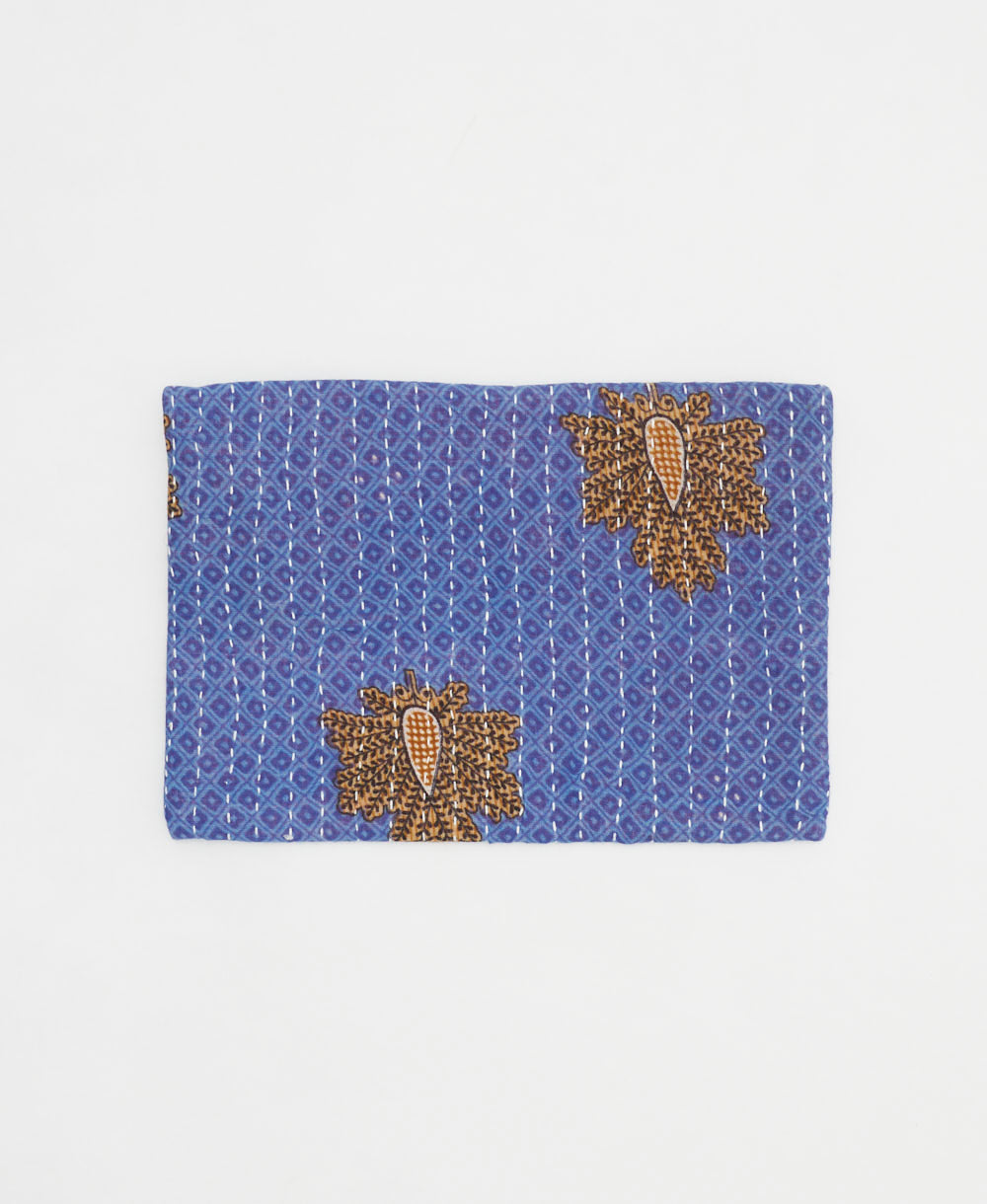 ethically made small zipper pouch in royal blue & cornflower blue diamond print design