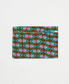 brown small pouch with teal and orchid purple teardrop abstract print handmade from vintage cotton fabrics in India