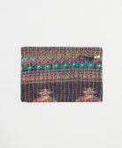 faded navy small pouch with teal and coral geometric patterns handmade in India from vintage saris