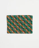 eco-friendly small zipper pouch in green and orange plaid with hot pink kantha stitching