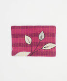 small zipper pouch in hot pink with graphic leaf print handmade in India from vintage cotton saris