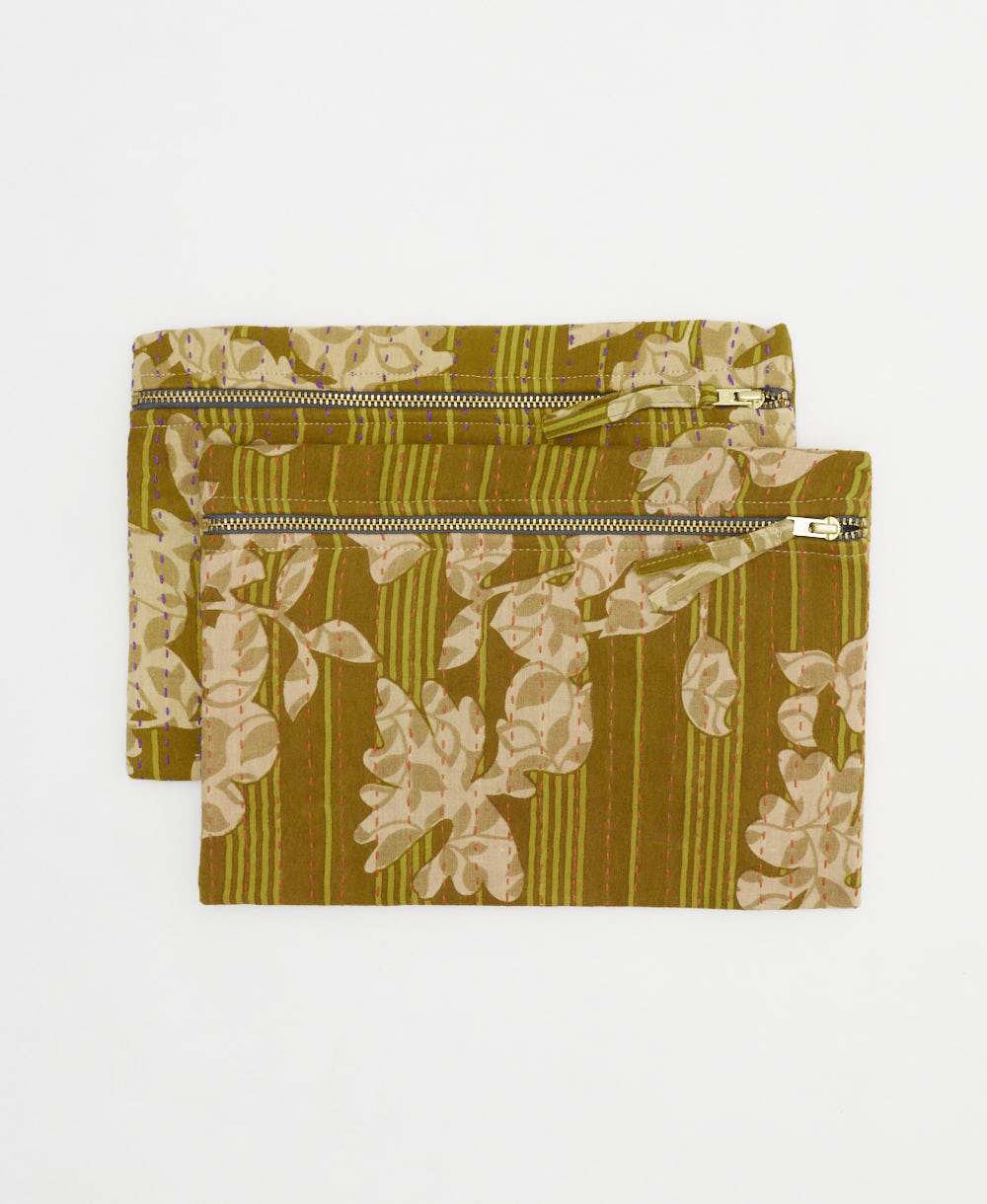 ethically made pouches in unqiue one-of-a-kind mustard yellow vintage floral prints