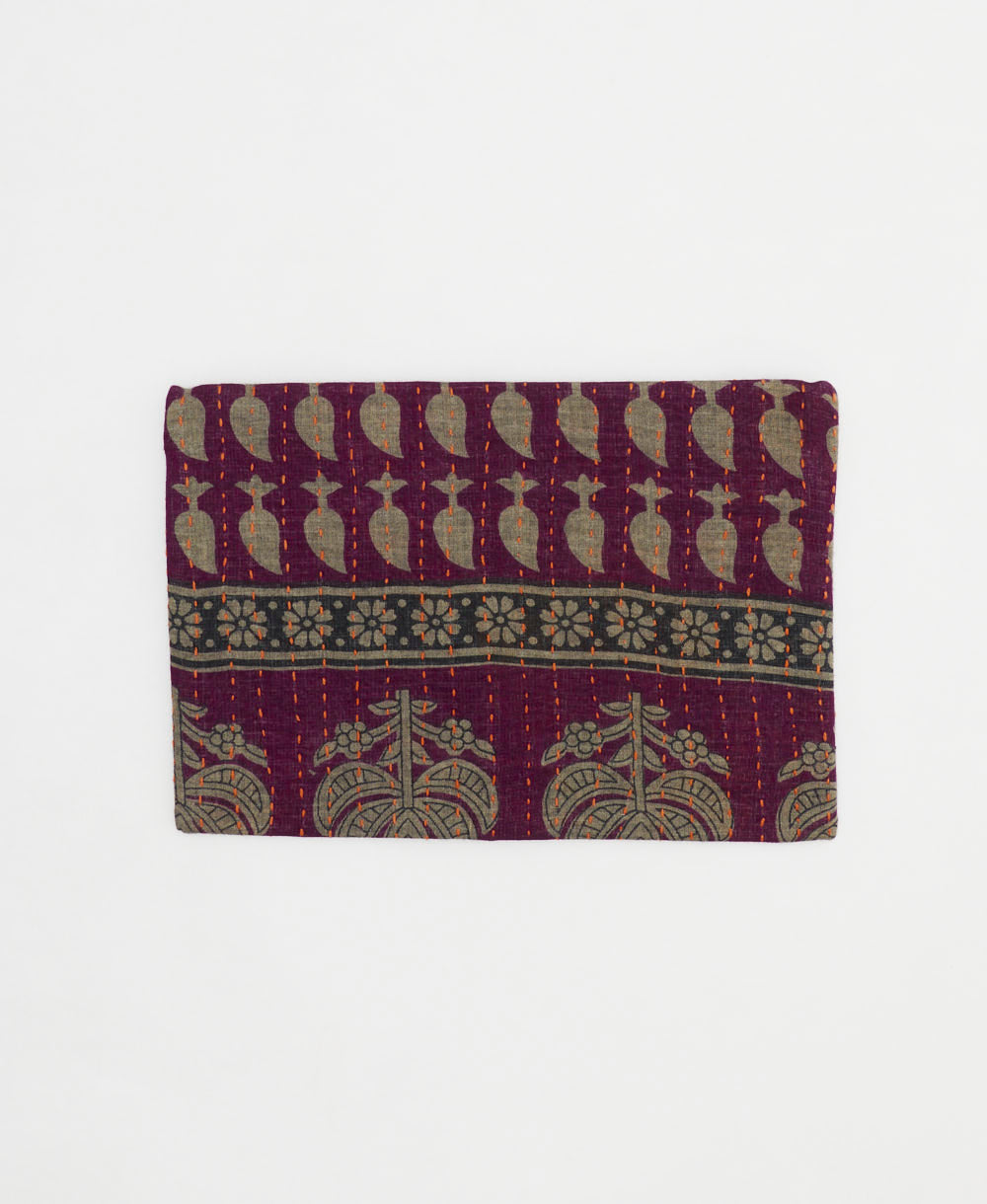 ethically made small zipper pouch in purple and grey floral