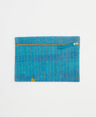 azure blue small pouch with hot pink & yellow flowers handmade from vintage cotton saris