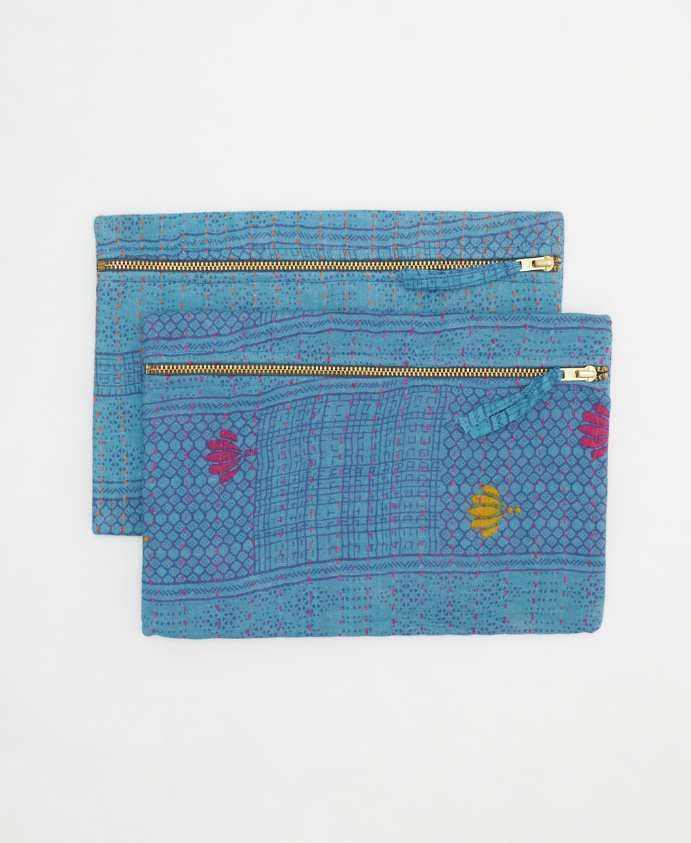 blue pouch ethically made in India from vintage saris made by all women artisans