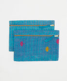 blue pouch ethically made in India from vintage saris made by all women artisans