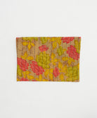 small zipper pouch in tan, coral, yellow and lime floral pattern