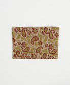 small zipper pouch in olive green and brick red paisley handmade by women artisans