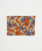 bold floral small zipper pouch in orange and blue handmade in India by women artisans