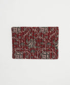 small zipper pouch in burgundy-red and muted green floral vine print made by women artisans in India