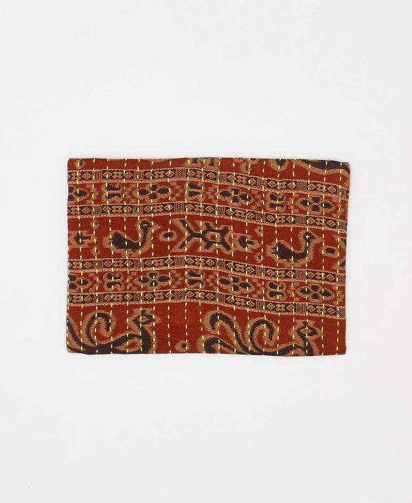 Artisan-made red geometric vintage kantha pouch clutch
