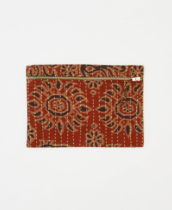 One-of-a-kind brownish red gometric vintage kantha pouch clutch