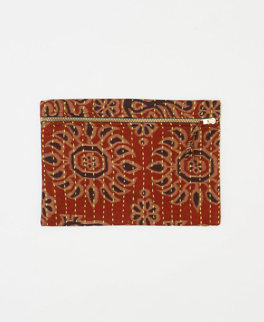 One-of-a-kind brownish red gometric vintage kantha pouch clutch