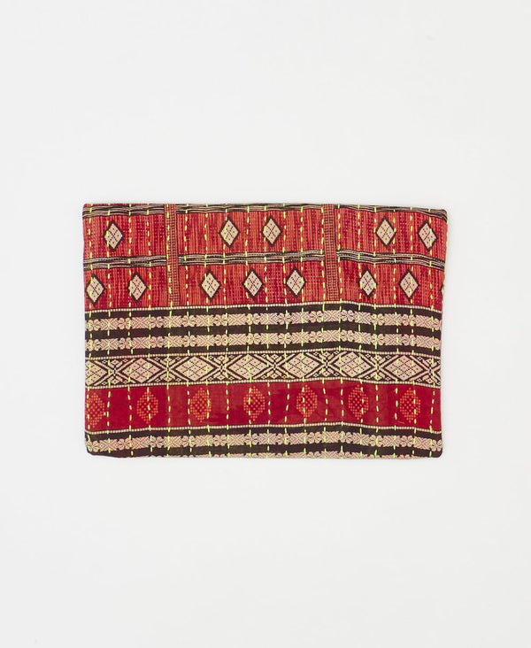 Artisan-made red diamond patterned vintage kantha pouch clutch