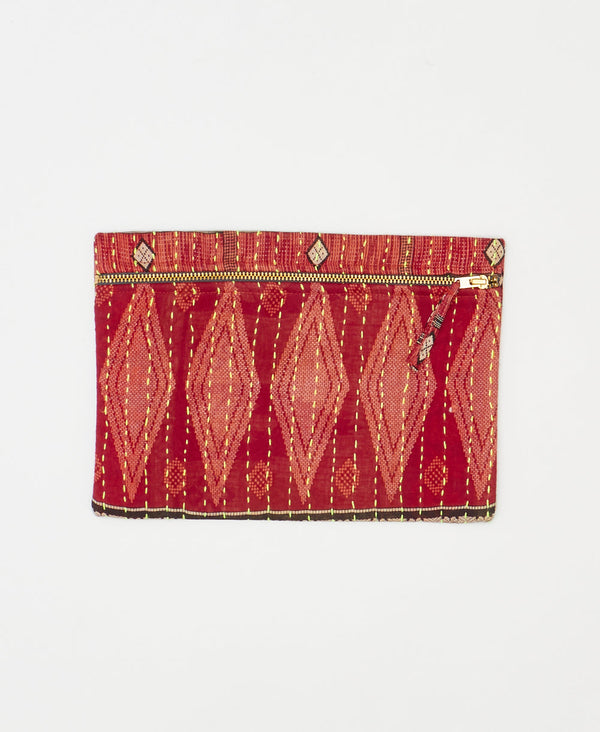 One-of-a-kind red diamond patterned l vintage kantha pouch clutch