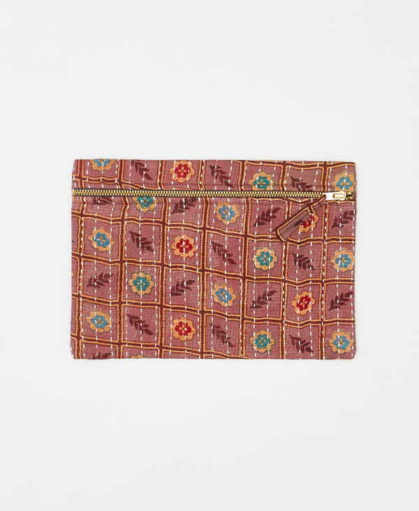 One-of-a-kind mauve geometric vintage kantha pouch clutch
