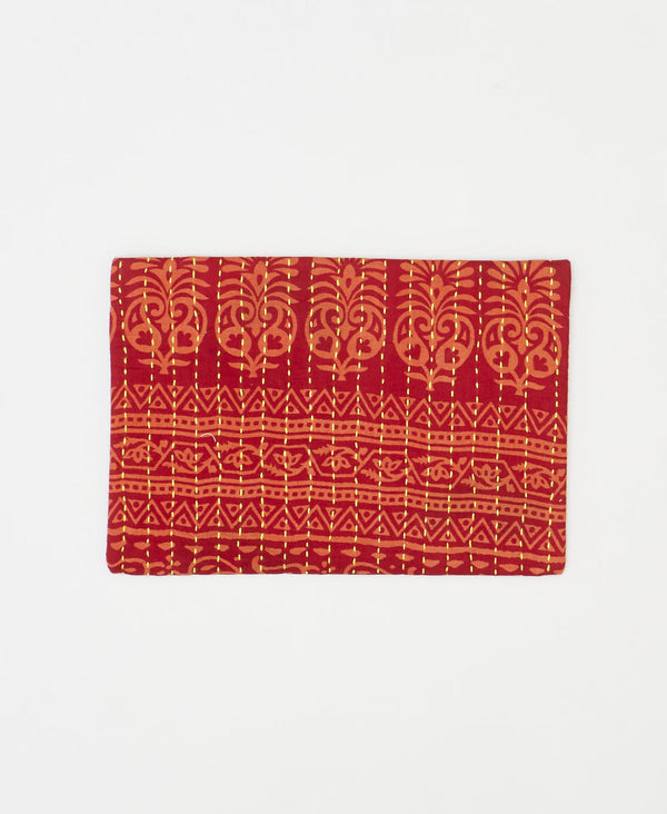 Artisan-made red tradtional vintage kantha pouch clutch