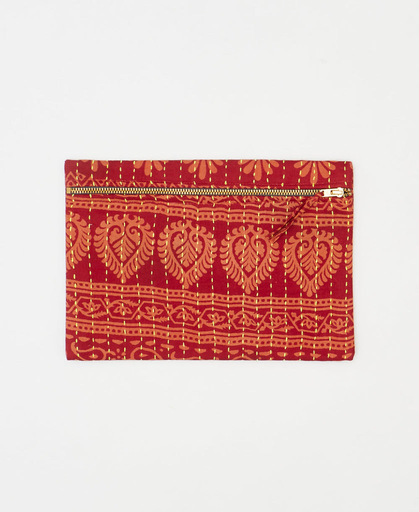 One-of-a-kind red tradtional vintage kantha pouch clutch