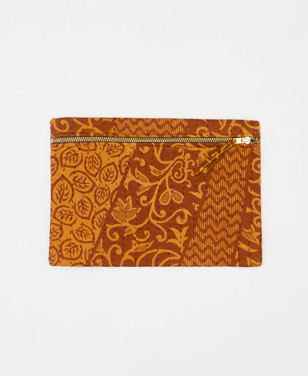 One-of-a-kind orange floral vintage kantha pouch clutch